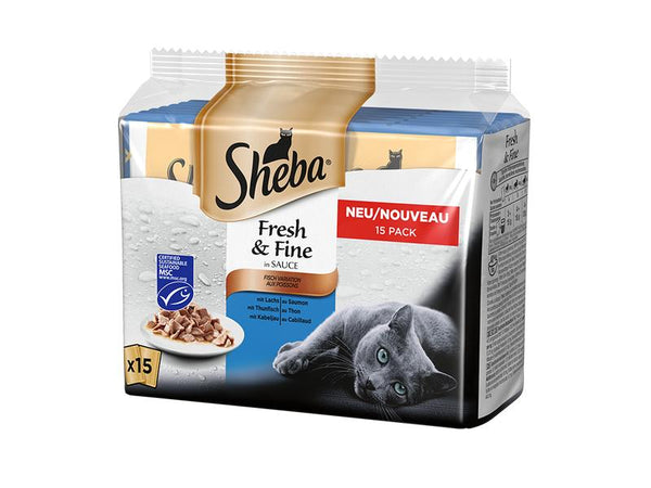 Sheba cibo umido Fresh & Fine salsa varietà pesce, 15 x 50g