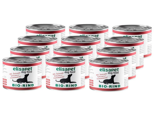 elisapet cibo umido manzo biologico con cumino nero, 12 x 200 g