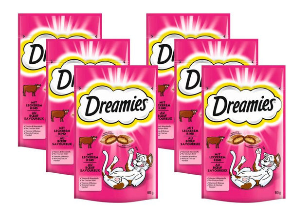 Snack per gatti Dreamies con manzo, 6 x 60g