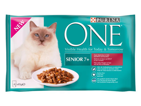 Purina ONE cibo umido Senior manzo, 4x85g