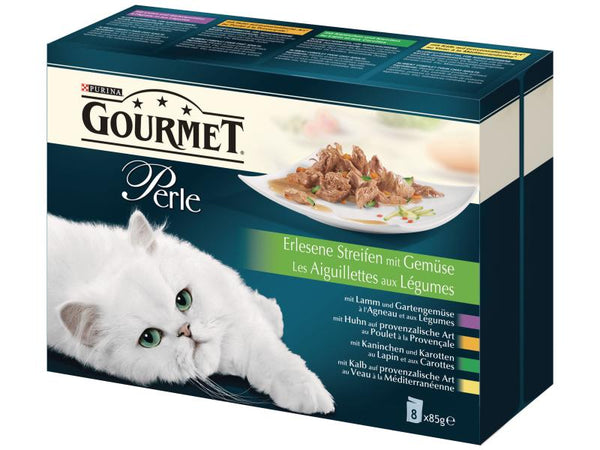 Purina cibo umido Gourmet Perle Strisce squisite con verdure, 8x85g