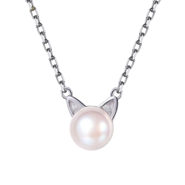 Collana con perla e orecchie di gatto